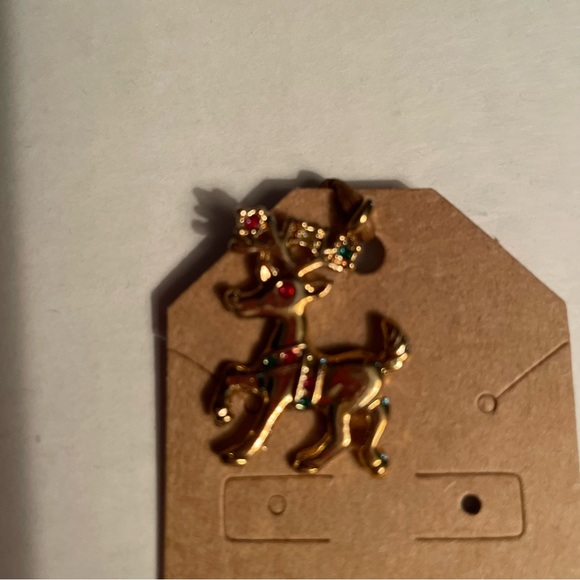 Jewelry, Charm for bracelet or necklace. Gold reindeer with tiny “faux gemstone” - Picture 2 of 6